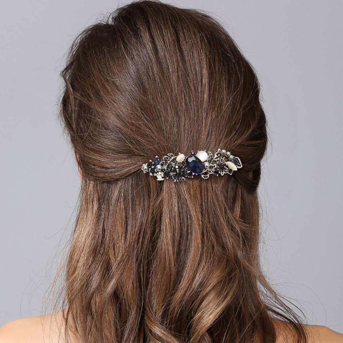 Kicosy Barrettes for Women Hair Barrettes for Women 3 Pack Vintage Shining Rhinestone Hair Barrettes Metal Flower Butterfly French Clip Faux Crystal Hair clip Spring Hair Barrette,Black and Navy Blue: Beauty