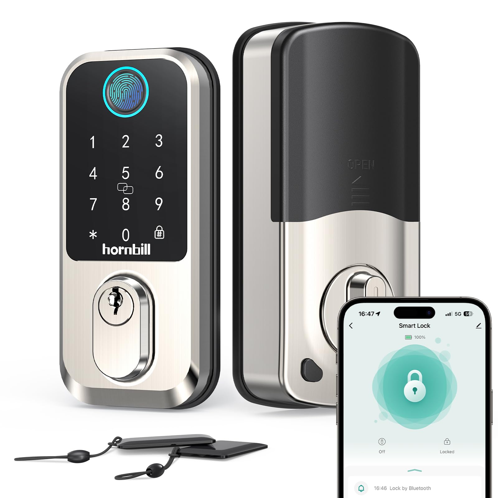 Photo 1 of Wi-Fi Smart Deadbolt Keyless Entry: 9-in-1 Hornbill Smart Lock for Front Door, Smart Deadbolt Lock, Electronic Keypad Code Fingerprint Unlock, Works with Alexa for Home Office Hotel, Satin Nickel