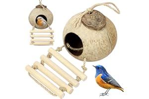 CZWESTC Coconut Shell Bird Nest with Ladder, Natural Parrots Nest, Coconut Shell Nest for Finches, Small Birds House Pet Cage Habitats Decor