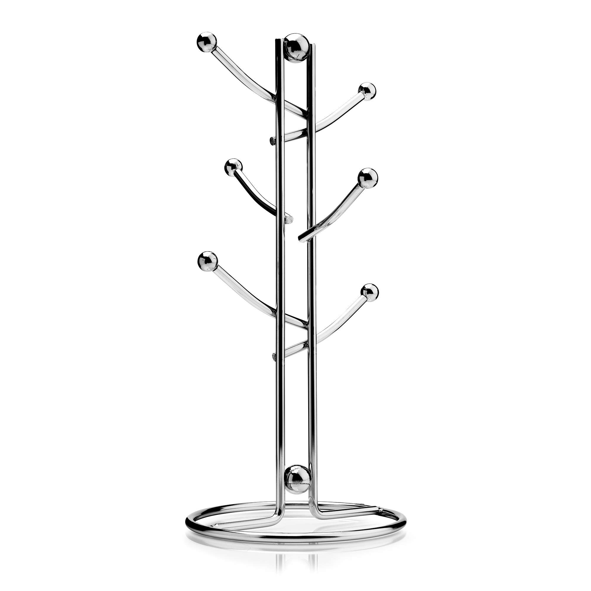 Kilo Classic Chrome 6 Cup Hanging Mug Tree with Ball Ended Hooks-34cm, One Size
