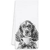OSLYSOF Funny Cocker Spaniel Kitchen Towels, Cocker Spaniel Gifts Dish Tea Towels, Black and White Dog Lovers Owner Gifts Hand Towel for Kitchen, Coffee Bar Station Decor, 16x24 Inch