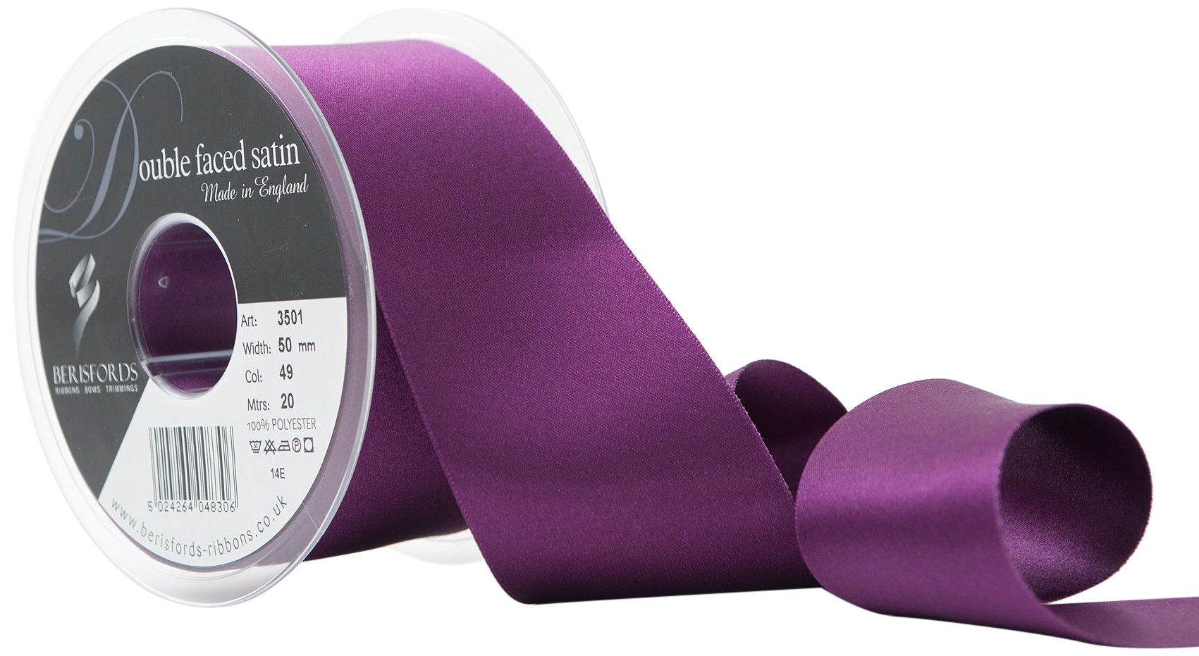 Berisfords 70 mm Double Faced Polyester Satin Ribbon, Plum