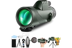 YIEELOG Upgraded 80x100 Monocular Telescope for Adults with 4in1 Compass, High Power Monocular with Smartphone Adapter & Tripod, Low Night Vision for Hunting Bird Watching Camping Sporting Concert(Green)