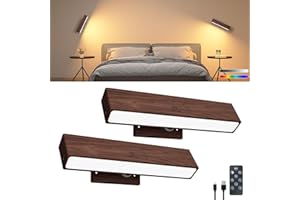 Battery Operated Wall Sconce Wooden with Remote,5200mAh Rechargeable Wall Lights RGB & 3 Color Temperature,Magnetic Stick On 