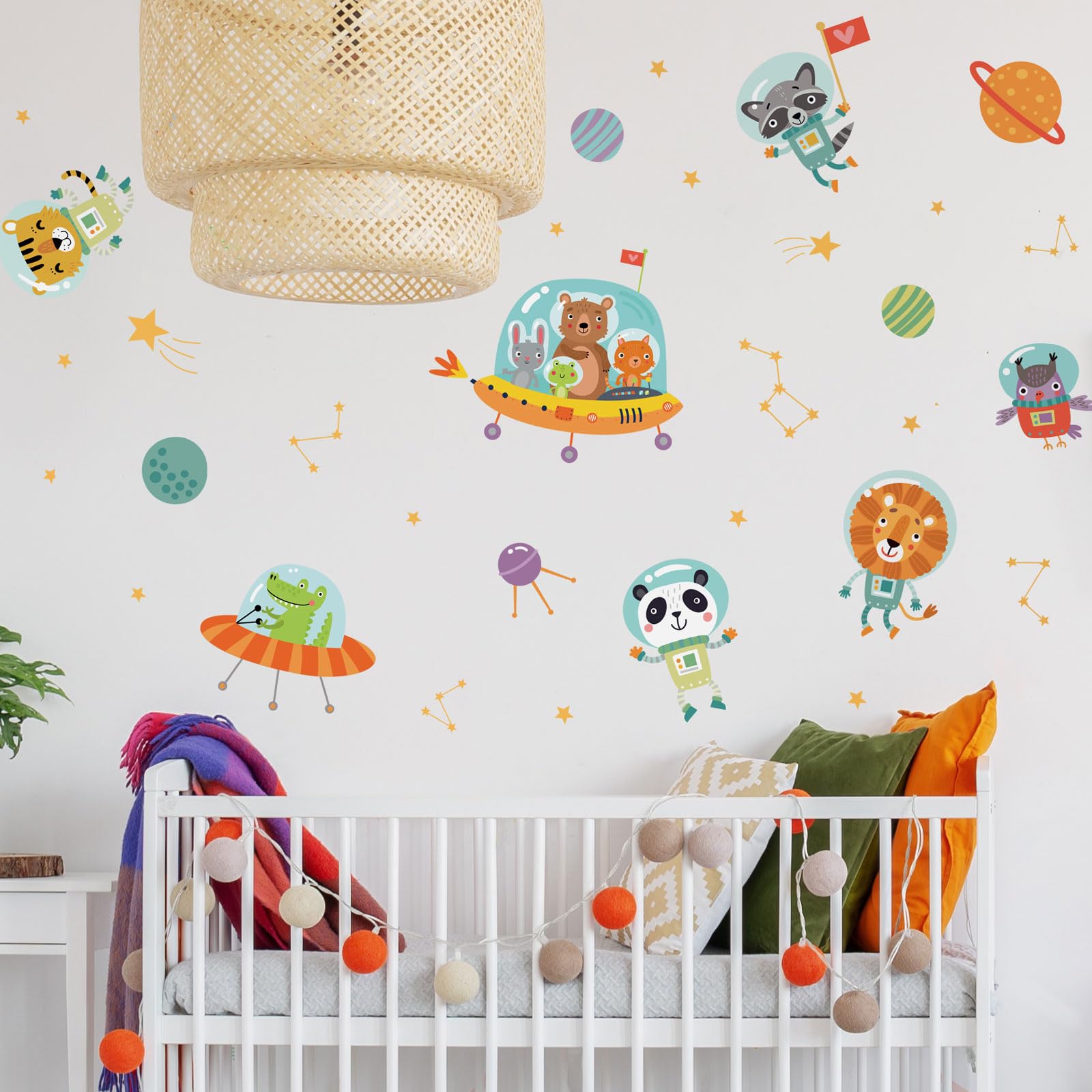 Space Animals Wall Stickers | 25 Piece Wall Sticker Set Perfect for Decorating Child's Bedroom or Nursery | Space Themed Decals Featuring Spaceships, Stars and Planets
