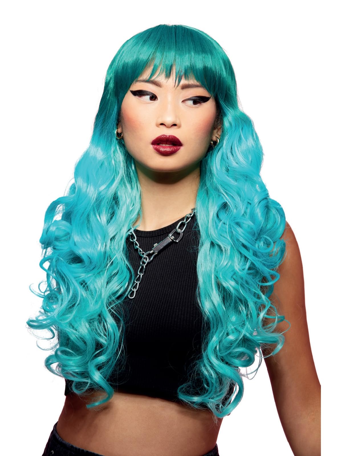 Smiffys Official Manic Panic® Mermaid™ Ombre Siren™ Wig, Long Curled Ends Wig, Heat Styleable with Adjustable Cap in Blue Ombre Colours. Flowing Mermaid Curls bring mythical charm