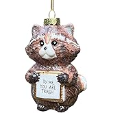 Funny Gifts for Girlfriend, Funny Raccoon Glass Blown Ornament for Christmas Tree - to Me, You are Trash