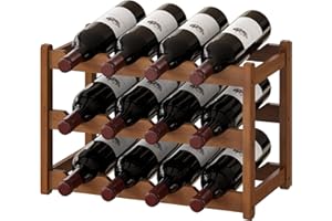BMOSU Bamboo Wine Rack Wine Storage Cabinet Shelf 12 Bottle Wine Racks Countertop Sturdy and Durable for Kitchen Dining Room Pantry - 3 Tiers Wine Rack(Brown)