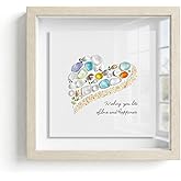 Seahorizon Sea Heart Handmade Glass Art Wall Decor, 8 x 8 Inch Wood Framed Wall Art, Made of Sea Glass, Shells, and Pebbles