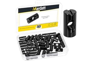 Mardatt 40PCS M6 x 20mm Barrel Nuts Kit, Black Zinc-Plated Carbon Steel Cross Dowels Slotted Barrel Nut for Wood Furniture Screw, Beds Crib Chairs