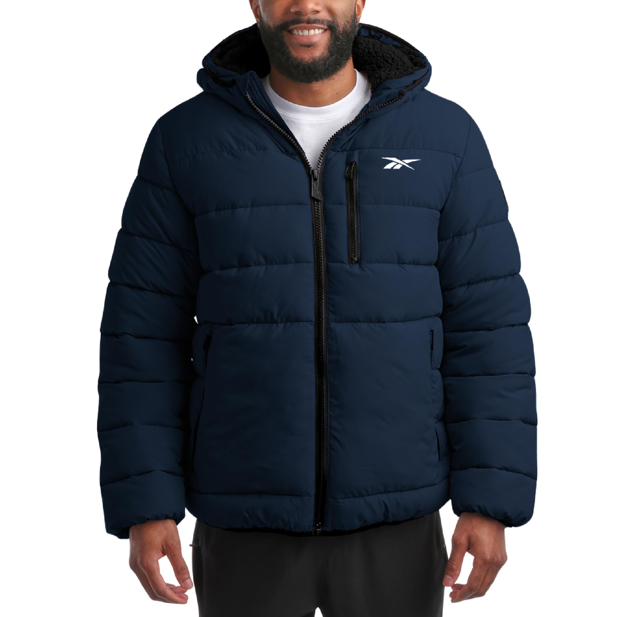 Photo 1 of Reebok Mens Winter Jacket - Heavyweight Sherpa Lined Puffer Parka Mens Winter Coat - Insulated Quilted Ski Jacket for Men, Size Large, Vector Navy Blue