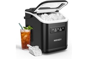 Hicozy Portable Ice Maker Countertop, Portable Ice Machine 9 Cubes in 6 Mins, 26 lbs/24Hrs 2 Ice Sizes, Ice Maker Machine Sel
