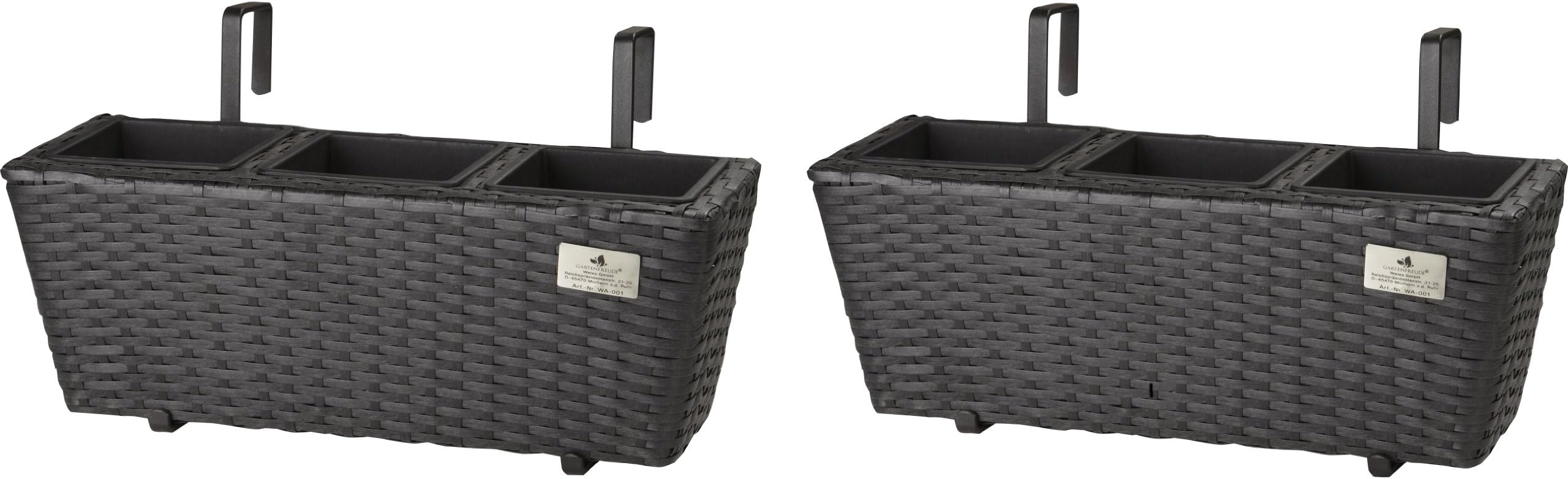 Gartenfreude 4000-1016-001 Balcony Flower Boxes 2 Pieces Polyrattan with Suspension Bracket 47 x 17 x 15 cm Anthracite