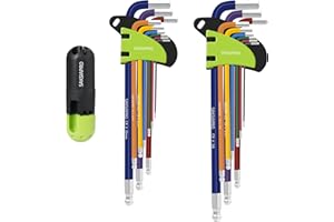 SAKSIAPRO Allen Wrenches Sets, 19pcs Metric & SAE Hex Key Set with Ball End & T Handle, Extra Long Arm Allen Wrench Set (1.5mm-10mm & 1/16"-3/8") for Bicycle, Furniture Assembly, Home Repair