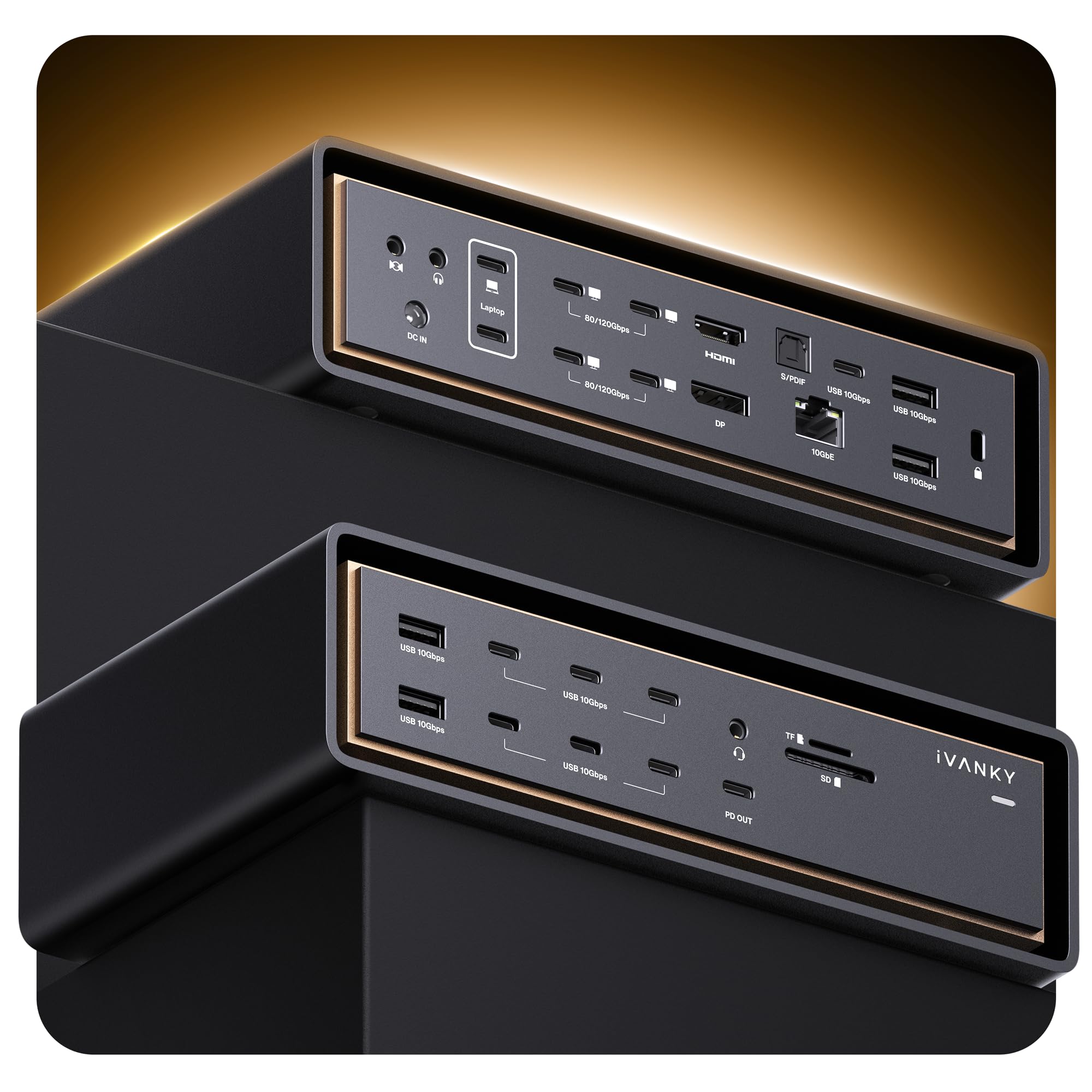 Photo 1 of iVANKY 26-in-1 FusionDock Ultra for Dual Thunderbolt 5 Chips, 10GbE MacBook Docking Station, Quad 6K/Triple 8K Display Dock for Mac M1-M5 Pro/Max, 120Gbps, 240W (Incompatible with Windows)