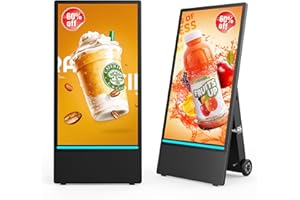 YIXZSWD 43 Inch Outdoor Digital Signage Displays, Rechargeable Digital LCD Kiosks, Moveable Commercial Totem, IP65 Waterproof, Auto Adjustment 2000nits High Brightness Screen, High Capacity Battery for Restaurant/Bar/Food Truck/Store