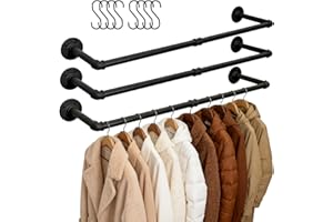 Aduanbang Industrial Pipe Clothing Rack, 38.4 Inch Heavy Duty Wall Mounted, Black Iron Garment Bar, Detachable Hanging Rod fo