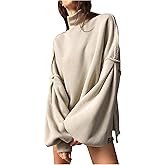 RoseSeek Women's Oversized High Neck Sweatshirts Long Sleeve Split Fuzzy Pullover Tops