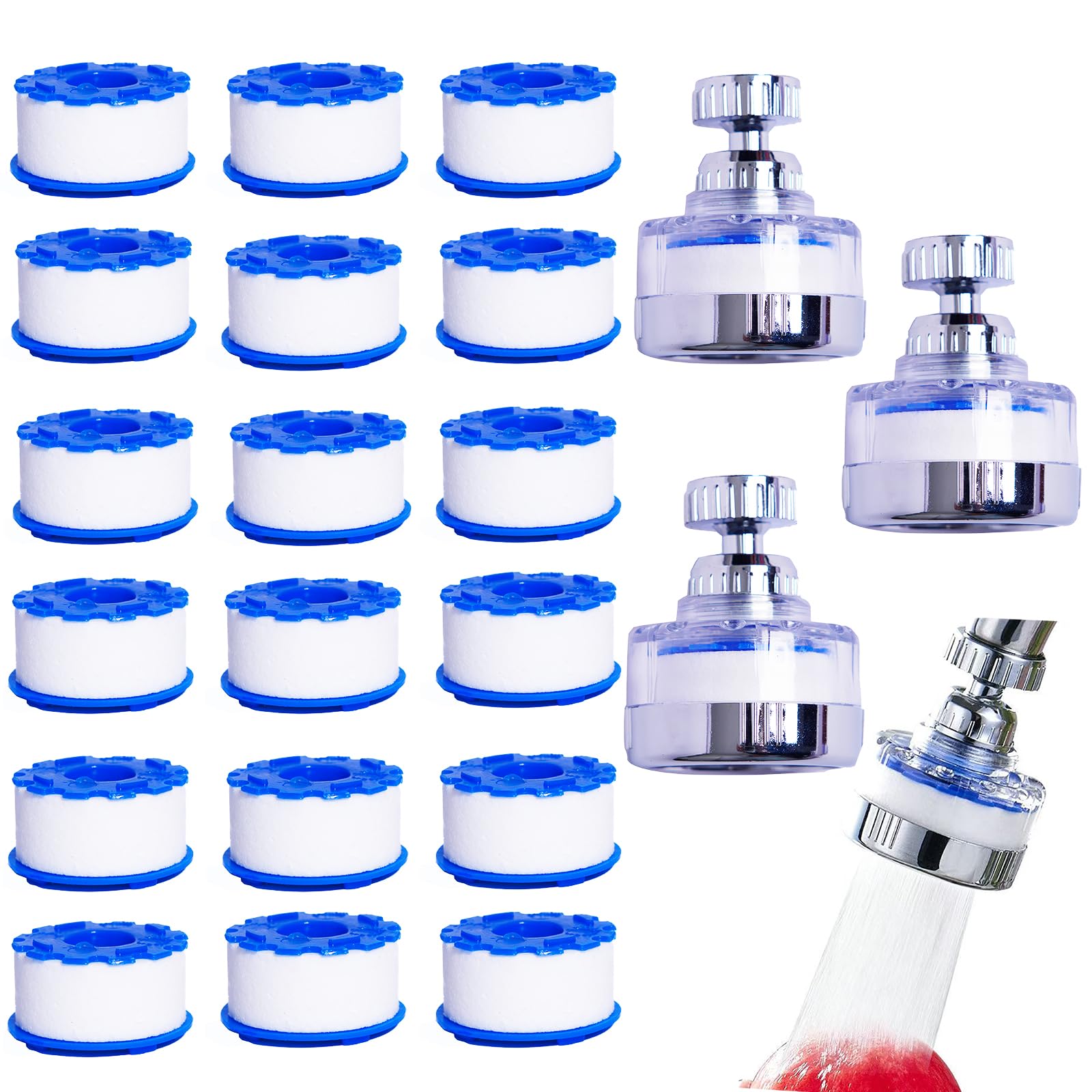 Photo 1 of 21Pcs Sink Water Filter Faucet With Cartridges, Universal 360 ° Rotating Kitchen Faucet Water Filter Removes Fluoride Heavy Metals Hard Water Compatible with most Bathroom/Kitchen/Laundry Sink Faucets