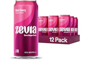 Zevia Zero Sugar, Black Cherry Soda, Caffeine Free, 16 Fl Oz Cans (Pack of 12)