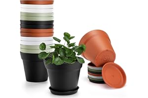 4 inch Plastic Plant Pots with Drainage Holes and Tray, 16 Pack Thickened Indoor Planters Seedlings Nursery Pots for Flowers,