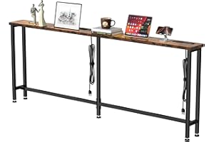 GRLEAF 78" Narrow Console Sofa Table with Built-in Power Strip (4 AC Outlets & 4 USB Ports) – 4.9ft Power Cord, Metal Frame, 