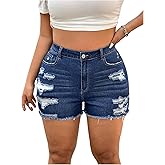 Verdusa Women's Plus Size Ripped Stretchy Jean Shorts Summer Jorts Mini Denim Bottoms