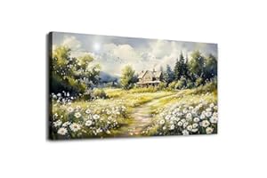 ERQINHUA Large Wall Art For Living Room Canvas Wall Decor For Bedroom Field Scenery Flower Watercolour Painting Office Decorations Stretched And Framed Wall Pictures Artwork Home Decor 20"X40"