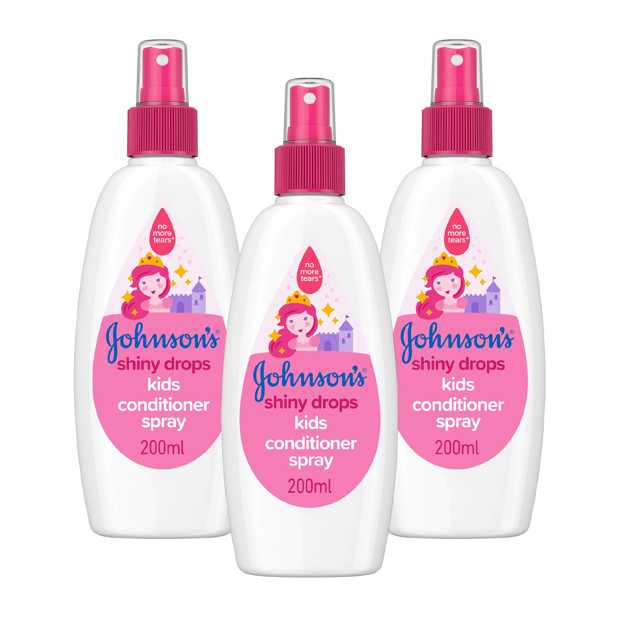 JOHNSON'S Shiny Drops Kids Conditioner Spray Multipack – Designed to Boost Hair’s Natural Shine – pH Balanced for Delicate Skin – 3 x 200 ml