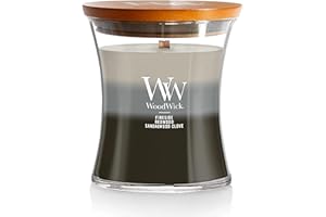 WoodWick Warm Woods Trilogy Holiday Candle Gifts for Women and Men, 9.7 oz Medium Hourglass Trilogy Candle with Crackling Wick