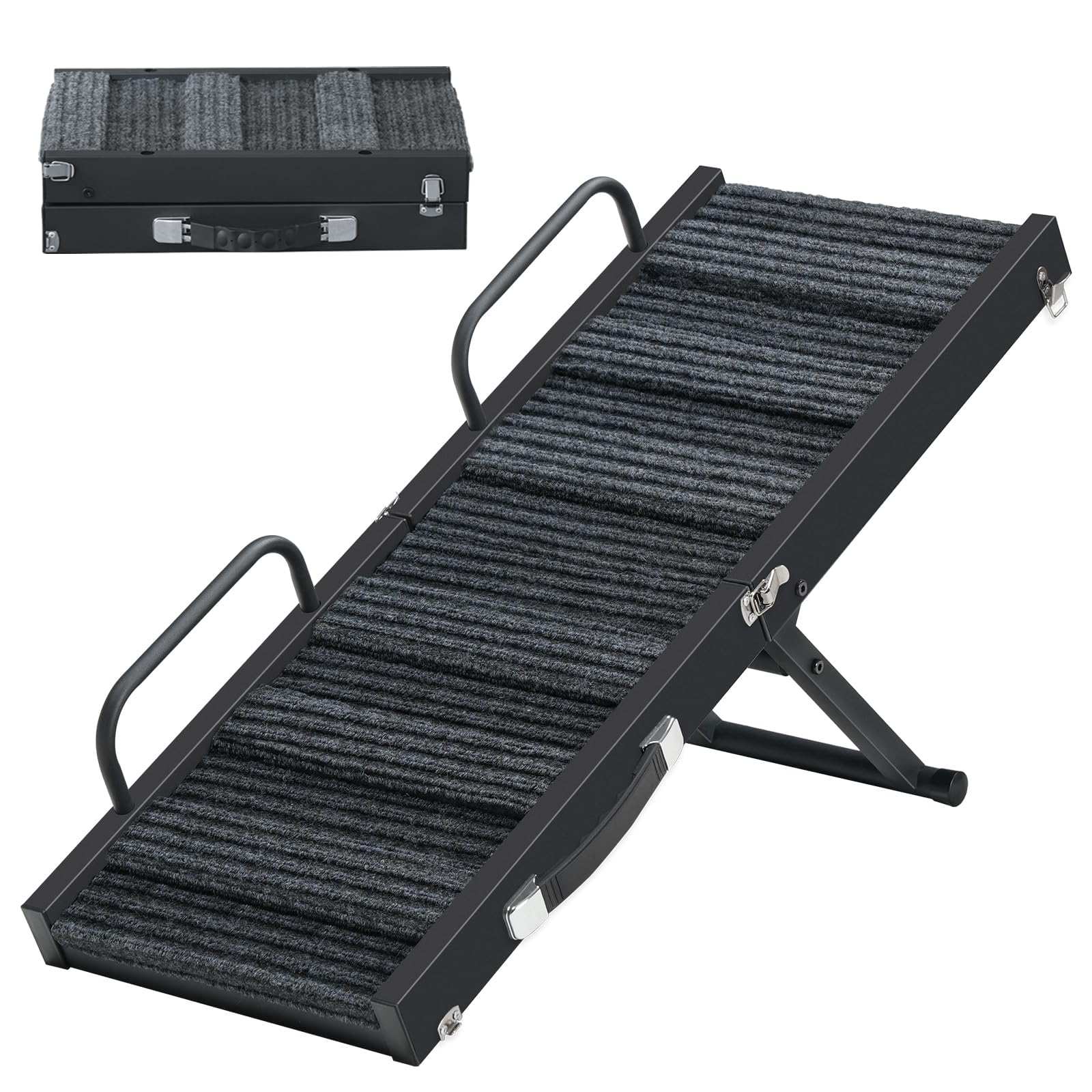 Photo 1 of MAHANCRIS Dog Ramp for Bed, 32'' Long Foldable Dog Ramp for Couches & Cars, 5 Adjustable Heights from 10.2" to 21.7" with Anti-Slip Mat & Safety Rails, Small Medium Dogs Up to 110 lbs, Black DRHB801