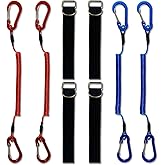 Ori Yuan 4 Pack Heavy Duty Kayak Paddle Leash & Retractable Fishing Lanyard, Coiled Rod Tether with Belt Clip for Kayaking, Paddle Board Accessories (Red/Blue)