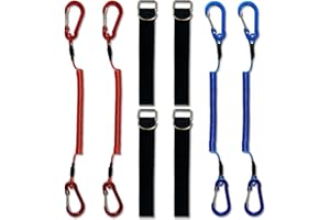 Ori Yuan 4 Pack Heavy Duty Kayak Paddle Leash & Retractable Fishing Lanyard, Coiled Rod Tether with Belt Clip for Kayaking, Paddle Board Accessories (Red/Blue)