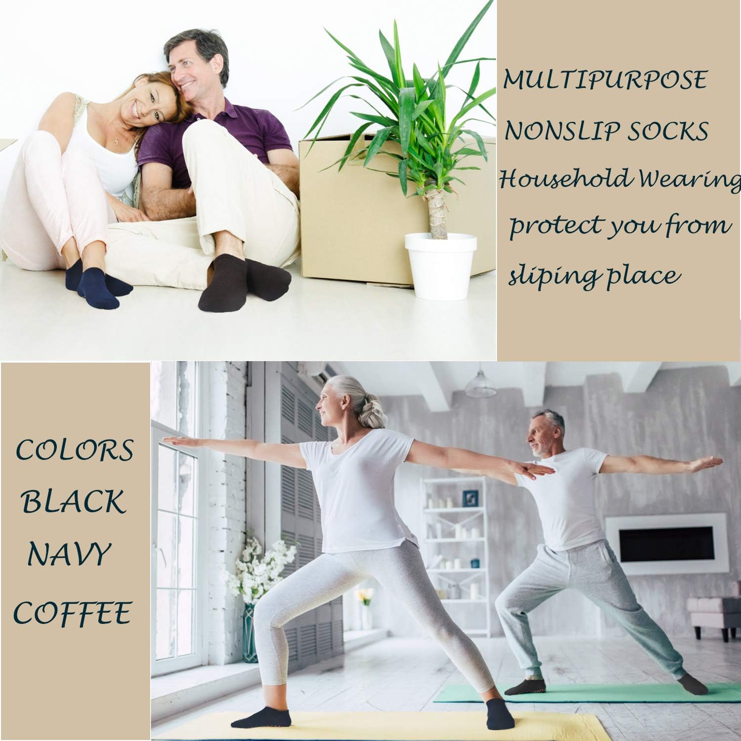 Sticky Grips Socks For Men 3 Pack Floors Non Skid Slip Yoga Pilates Slipper Sox: Clothing