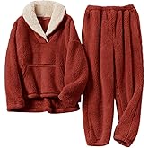 Kissonic Women's Fluffy Pajama Set Fleece Pullover Pants Fuzzy Lounge Set Cozy Winter Pj Sleepwear with Pockets