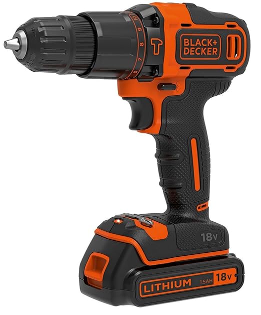 title=BLACK+DECKER BDCHD18K-QW Trapano Avvitatore a Percussione, 18 V, al Litio, 1.5
