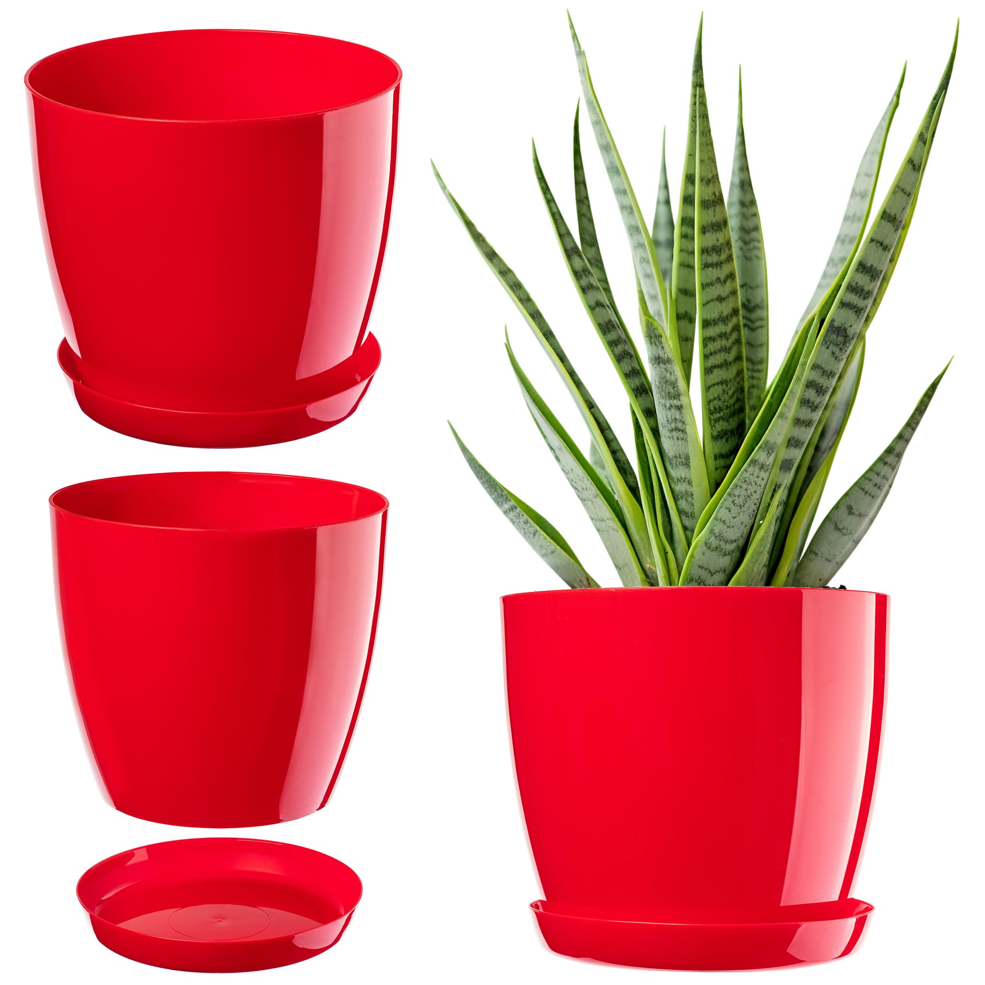KADAX Plant Pot, Plastic Flowerpot with matching Tray, Indoor Planter in several colours, Lightweight and Waterproof Pot for Office and Living Room (⌀20cm, Red)