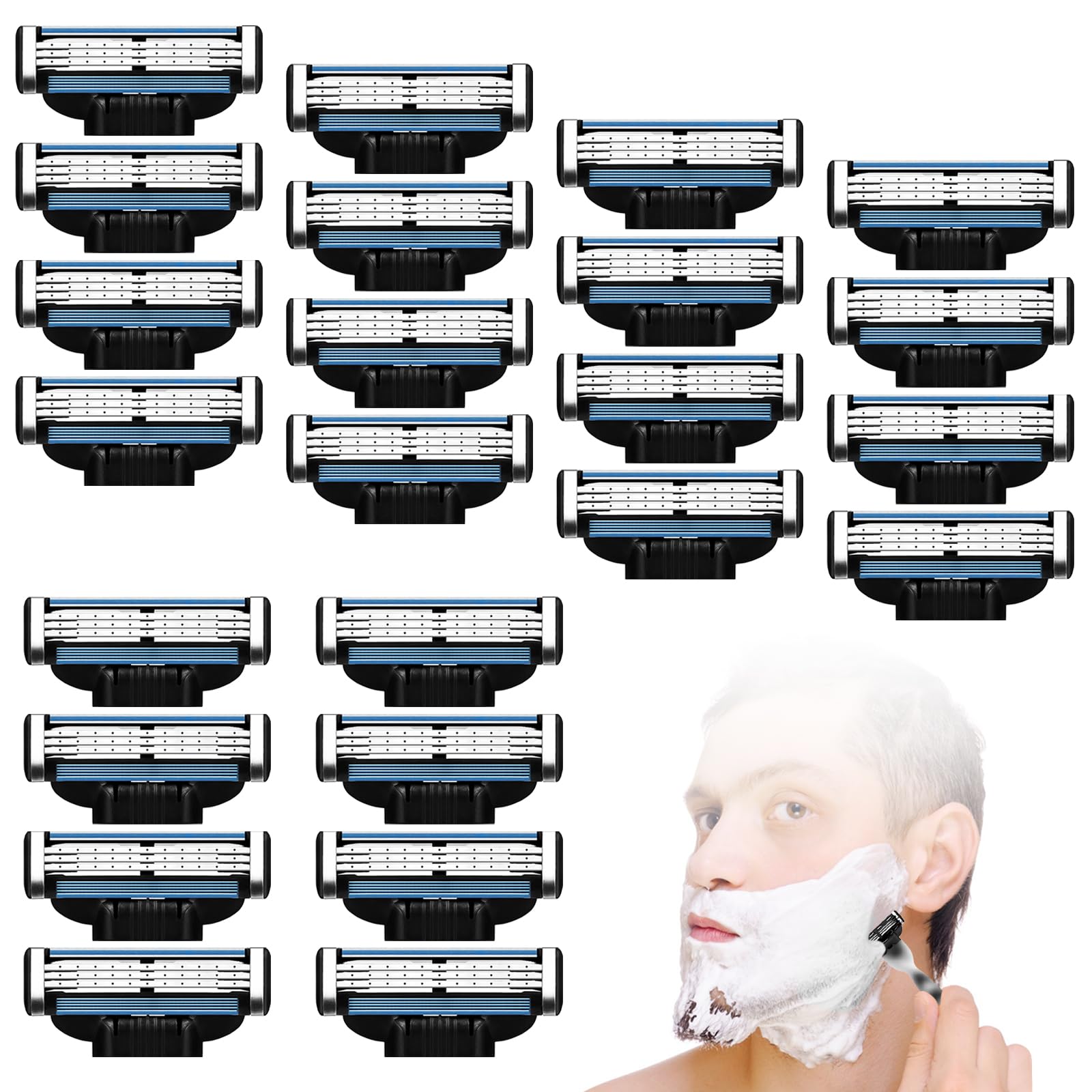 Photo 1 of 24PCS Razor Blades Refills for Men with Dual Lubrication,3-Layer Precision Shaving Blades,Extra Close Shave,Compatible with Mach 3 Razors,Smooth Men's Shaving Cartridges