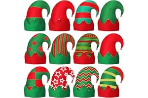 Tisancy 12 Pcs Christmas Elf Hat Colorful Funny Hats with Bell Holiday Party Accessories for Adults Santa Headdress for Party(Classic 3)