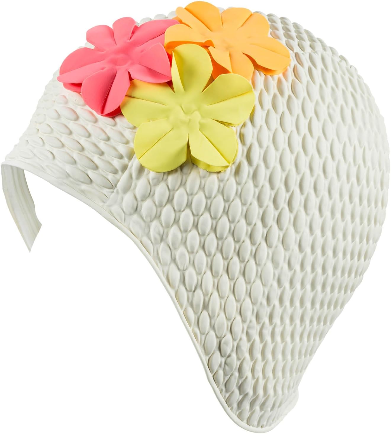 Beemo Swim Bathing Caps for Women Latex Swim Hat Triple Flowers Long
