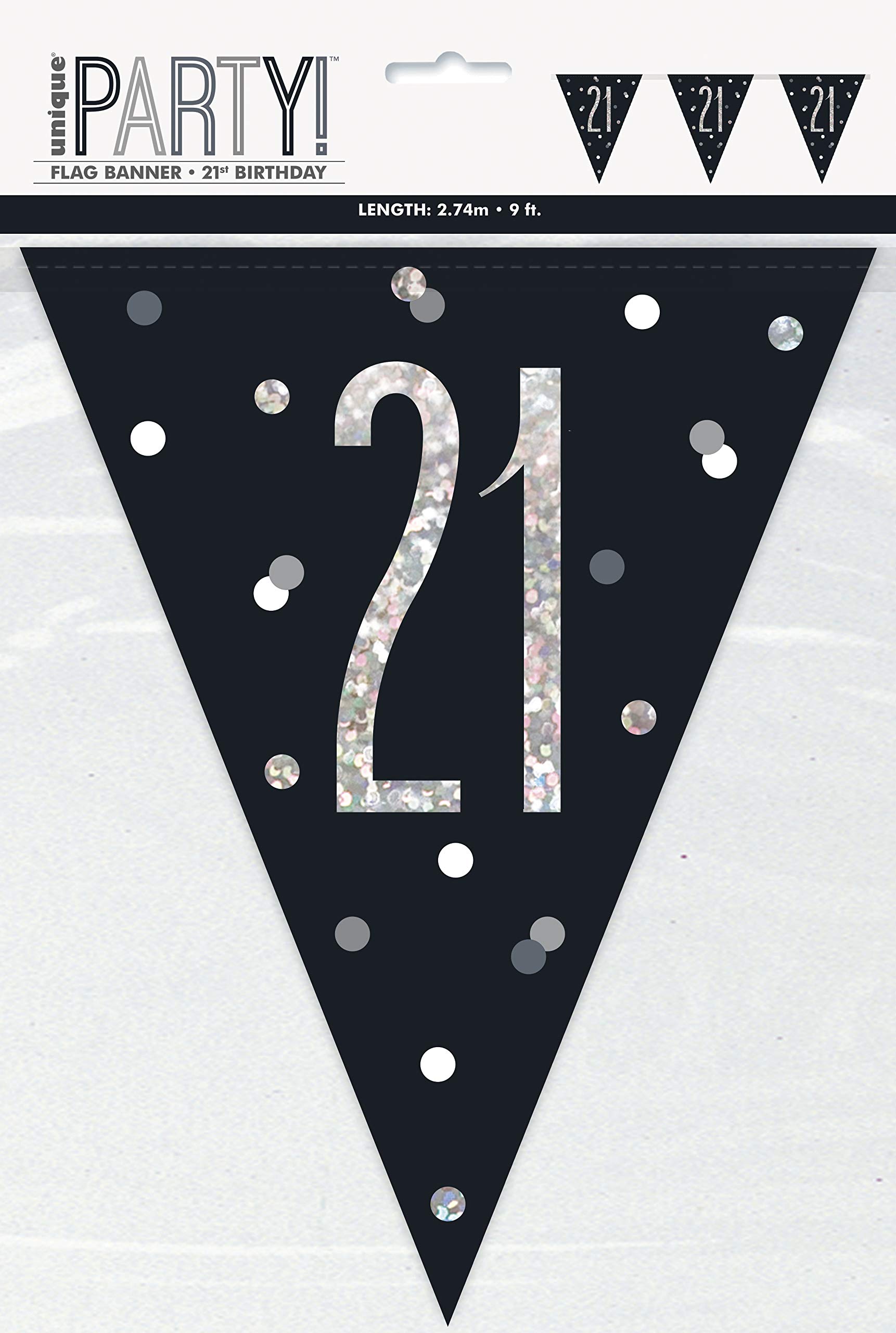 Unique Party 83425-9ft Glitz Black & Silver 21st Birthday Bunting Banner