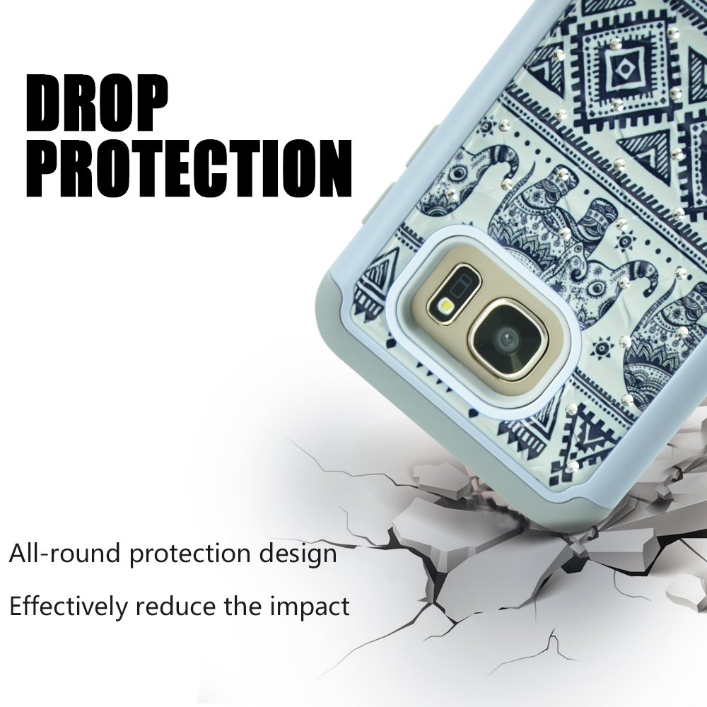 Galaxy S7 Case, MagicSky [Shock Absorption] Studded Rhinestone Bling Hybrid Dual Layer Armor Defender Protective Case Cover for Samsung Galaxy S7 (Elephant)