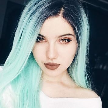 Amazon Com K Ryssma Mint Green Wig Long Straight Ombre Synthetic