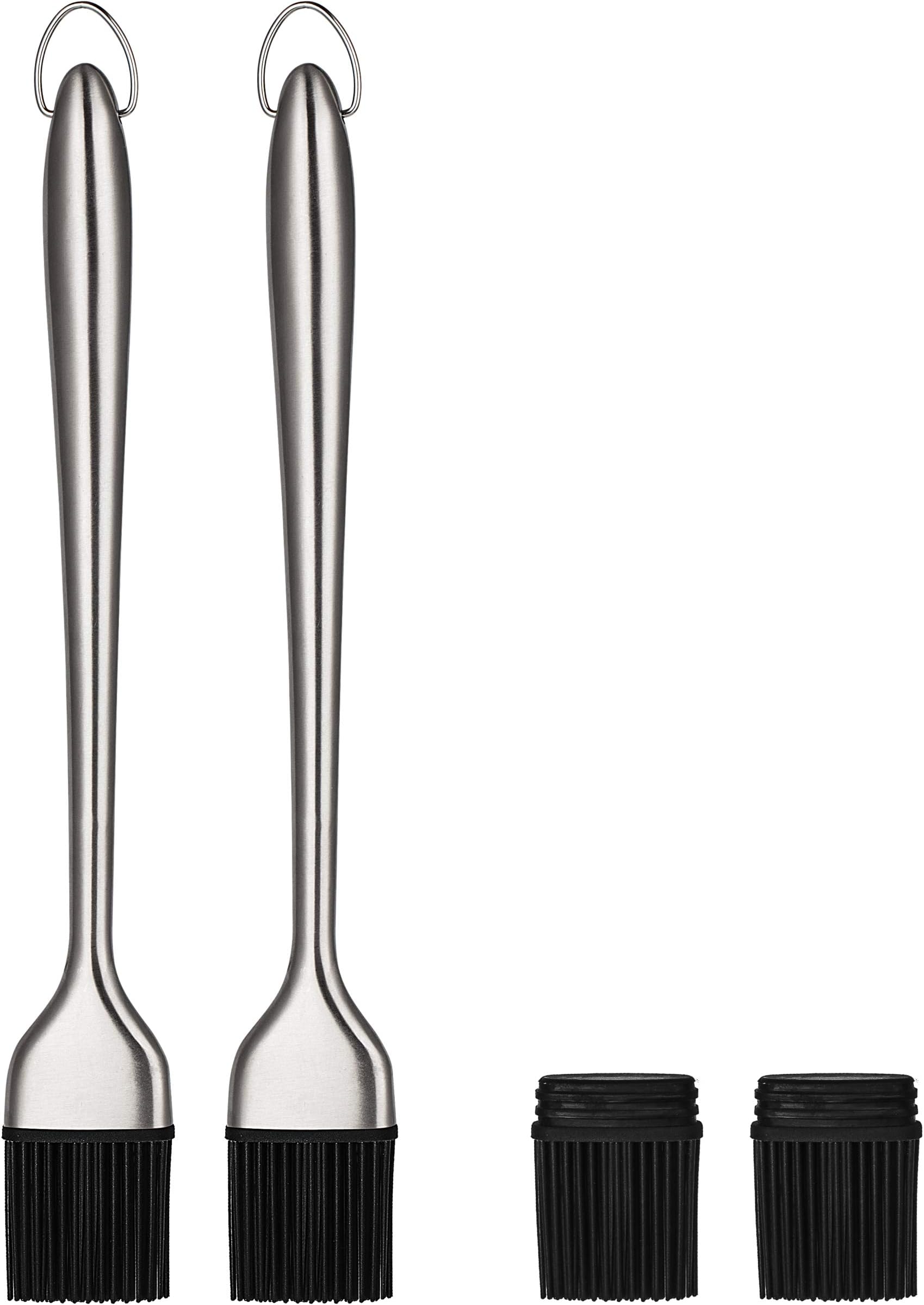 VOXLOVA Basting Brush Set - 12 & 8 Inch Premium 304 Stainless Steel Handles Silicone Bristles Pastry Brush with Replaceable Brush Heads, Cooking Baking BBQ Grill Pastry Brush