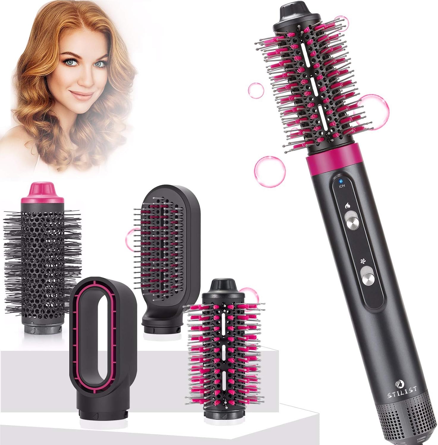 STILIST One-Step Hair Dryer and Volumizer Hot Air Brush, 4 in 1 Hair Dryer Brush, Negative Ionic Electric Hair Brush, Curler Combo with Interchangeable Brush Head, Blow Dryer Brush for All Hair Types: Sports & Outdoors