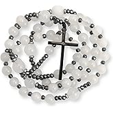 Nazareth Store Jasper Rosary Necklace – Catholic Handmade Rosary with Stone Beads, Hematite Spacers, and Black Alloy Cross – Durable Prayer Beads for Men and Women