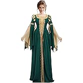 daizbella Medieval Renaissance Costume Pseudo-two-piece Vintage Renaissance Fair Dress with Wide Sleeves Lace Decor
