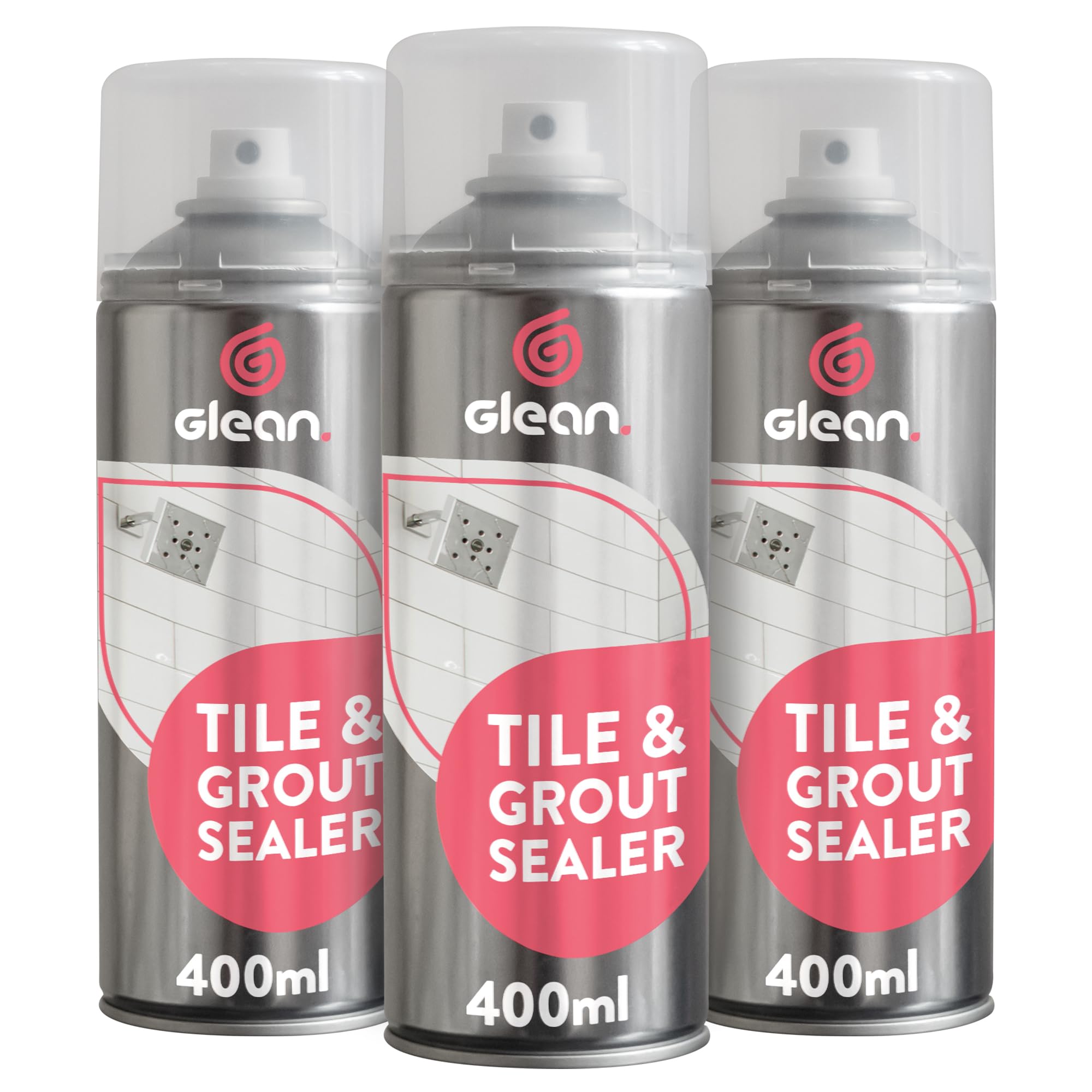GLEAN Tile & Grout Sealer Spray | 3 x 400ml | Clear Waterproof Sealant for Coloured & White Grout | Kitchen & Bathroom Use | Protects From Mould, Stains, Grease & Dirt | Quick-Dry Lasting Protection