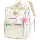 Mimfutu Beige Clear Backpack for School, Heavy Duty PVC Transparent Bookbag See Through Backpack for Girls Women College Work Travel