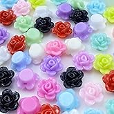 LIMAOLLY 200pcs Acrylic Rose Flower Beads Candy Color Flat Back Spacer Beads Loose Pastel Colorful Decor for DIY Crafts Jewelry Making Bracelet Necklace Earrings(Mixed Color)